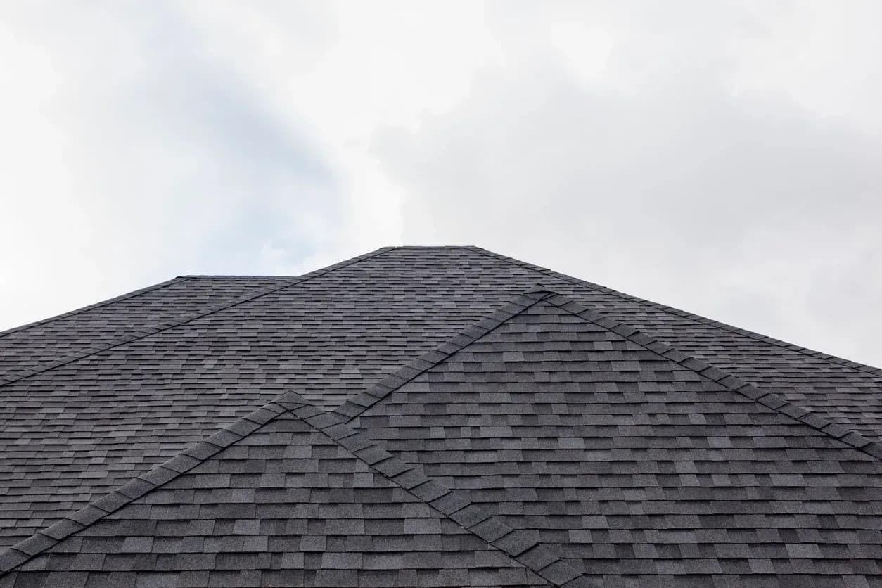 An asphalt shingle roof.