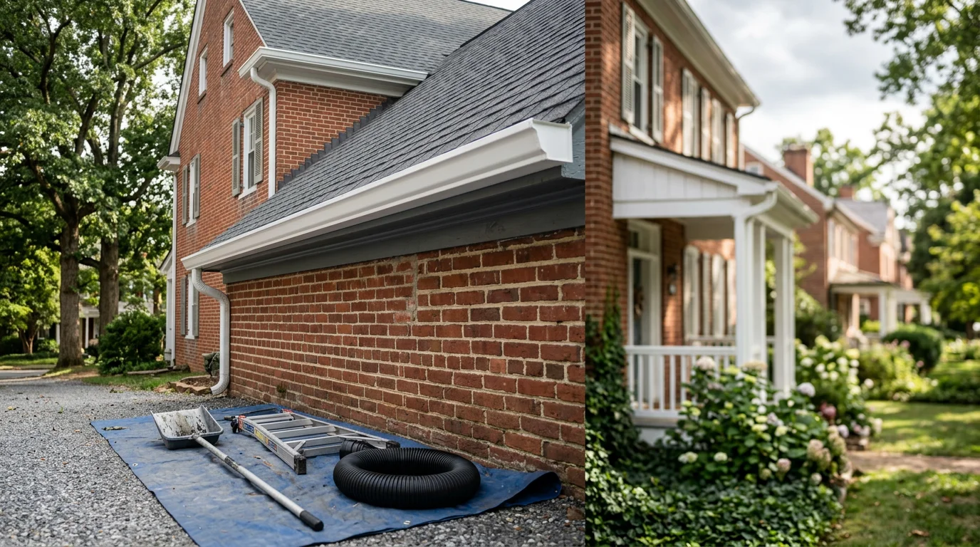 New seamless gutters installed on the edge of a residential roof.